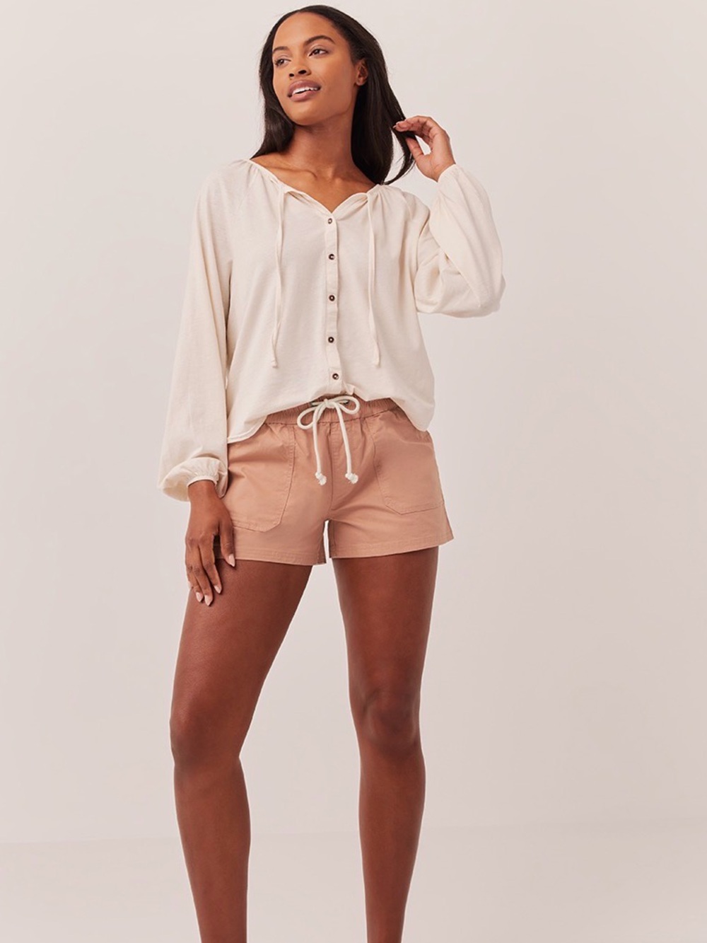 Pact Woven Twill Dusty Rose Drawstring Shorts